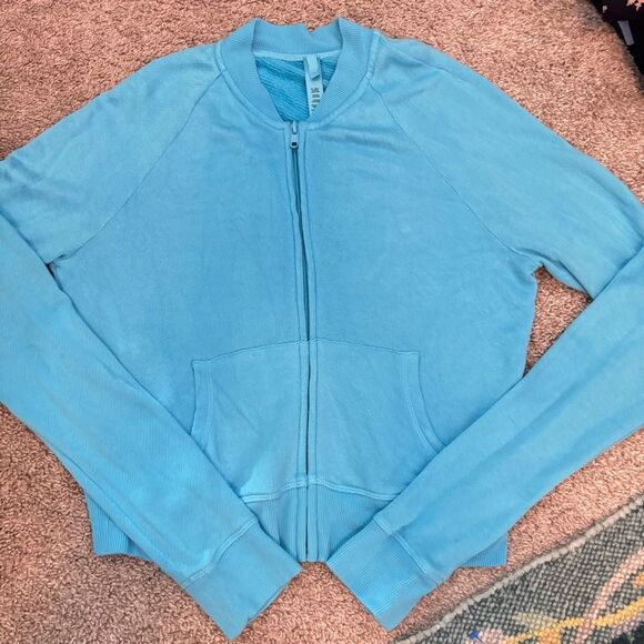 SKIMS Terry Modal Jersey Cyan Blue Cropped Jacket Medium - Picture 3 of 5